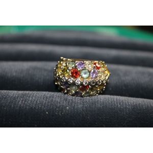 Multiple Color Rhinestone Silver‎ Band Fashion Costume Ring Size 6
